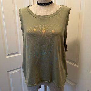 Lucky Brand Light Olive Green Sleeveless Graphic Top